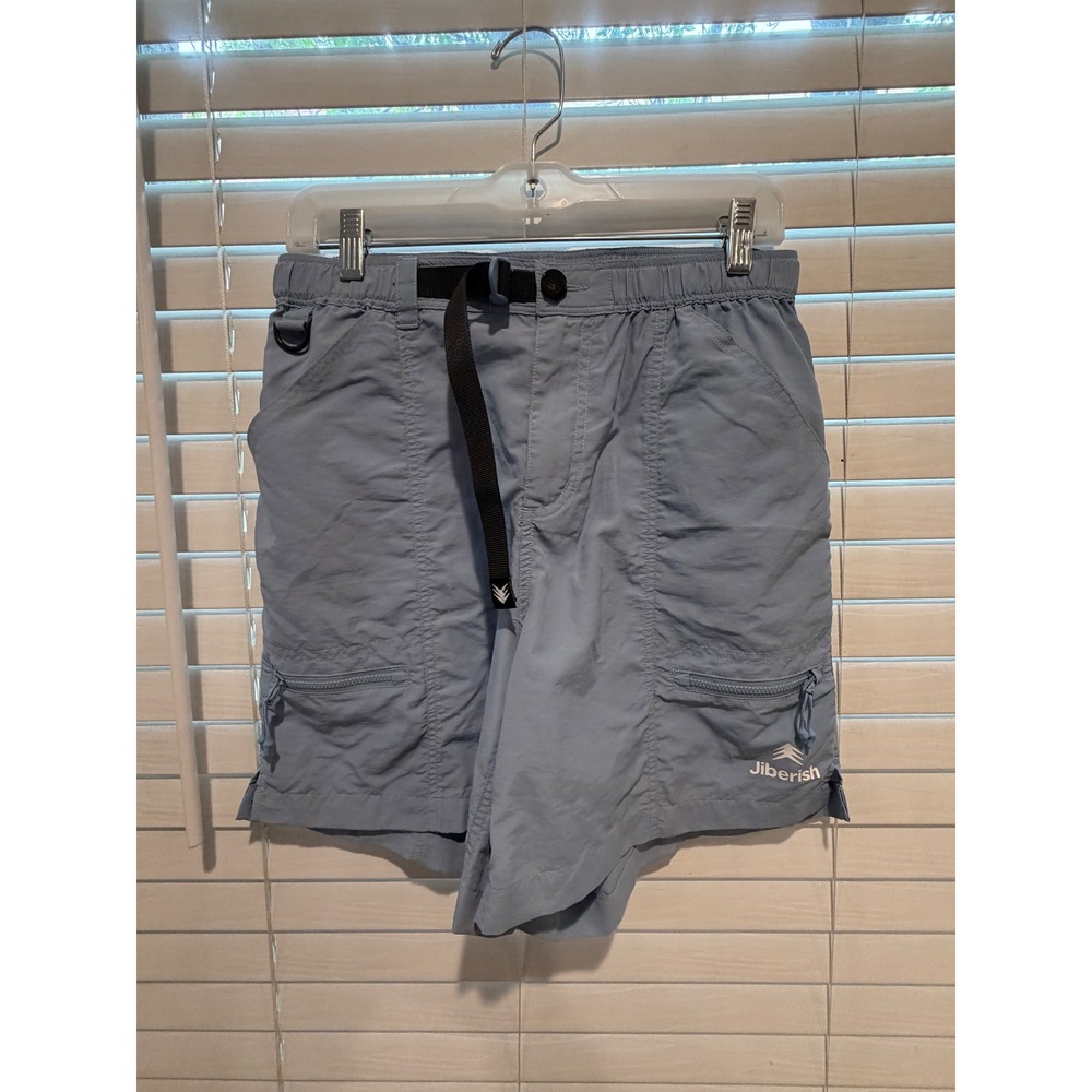 Jiberish Mens Light Blue Nylon Utility Shorts Integrated Belt Size Small